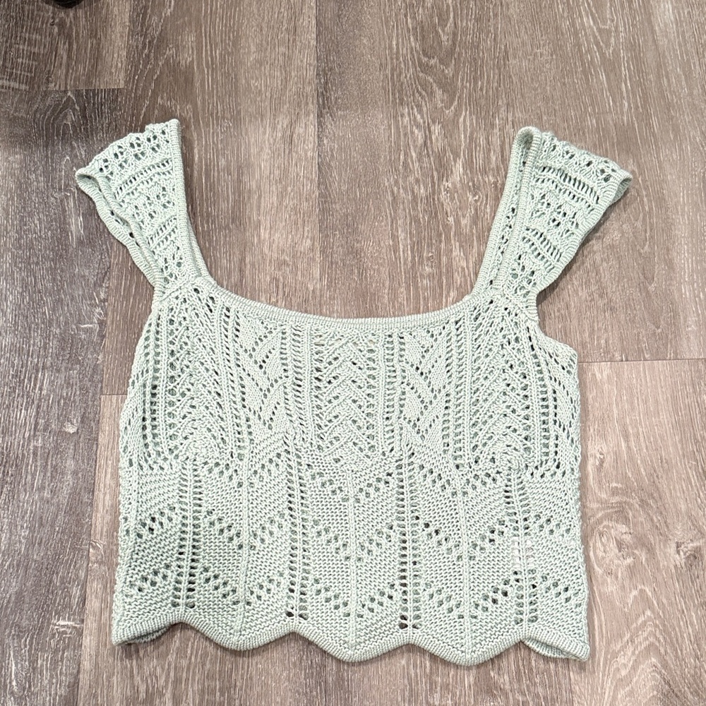 Aeropostale Light Green Crochet Crop Top